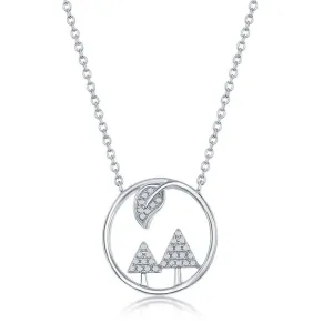 Classic Jewelry Sterling Silver Cubic Zirconia Trees and Leaf Round Necklace