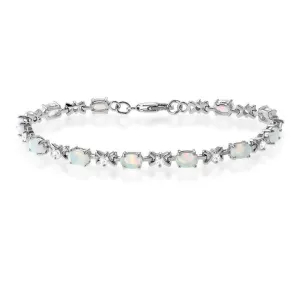 Classic Jewelry Sterling Silver CZ and Oval White Opal Stones Bracelet, 7"