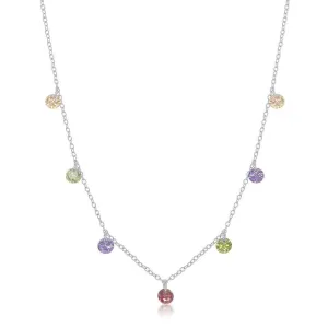 Classic Jewelry Sterling Silver Dangling Rainbow Cubic Zirconia Necklace