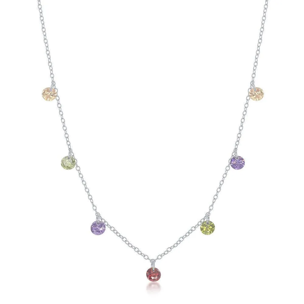 Classic Jewelry Sterling Silver Dangling Rainbow Cubic Zirconia Necklace