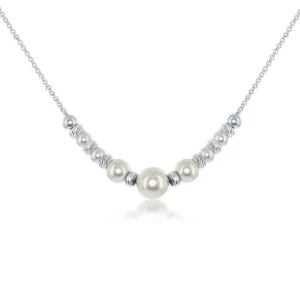 Classic Jewelry Sterling Silver Diamond Cut Beads and Swarovski Pearl Necklace