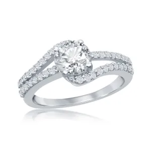 Classic Jewelry Sterling Silver Double Band CZ Engagement Ring - W-2412
