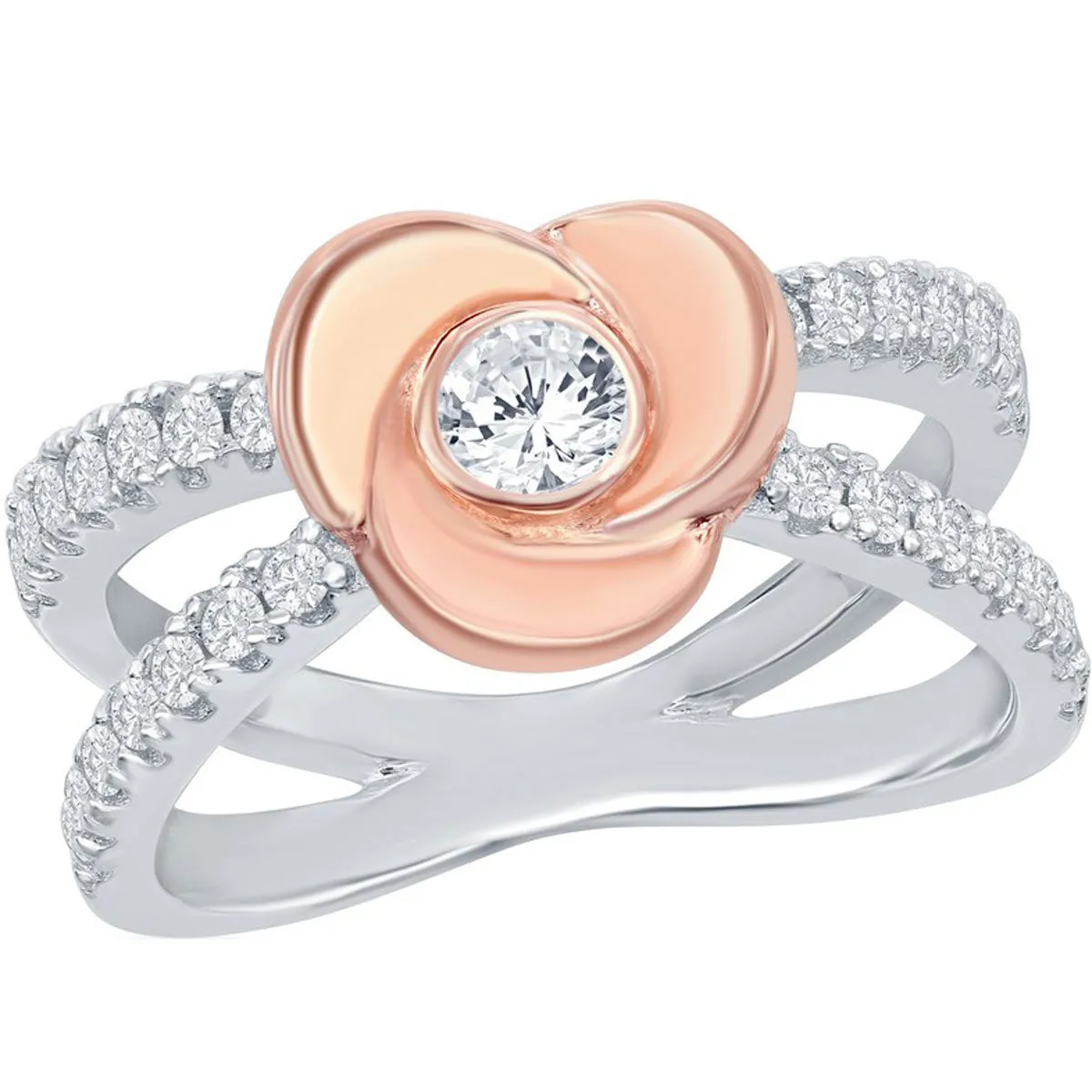 Classic Jewelry Sterling Silver Flower Micro Pave Open Band Ring - W-2034