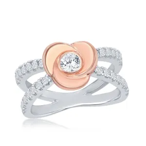 Classic Jewelry Sterling Silver Flower Micro Pave Open Band Ring - W-2034