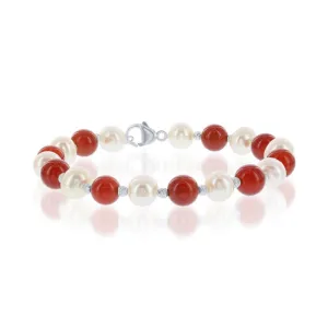 Classic Jewelry Sterling Silver FWP and Carnelian Alternating Bracelet, 7.25"