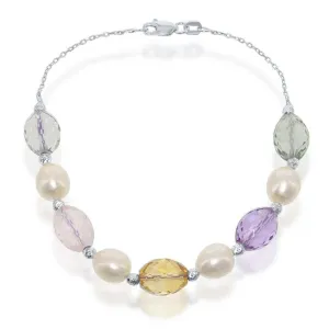 Classic Jewelry Sterling Silver FWP with Citrine and Amethyst Bracelet, 7.5"