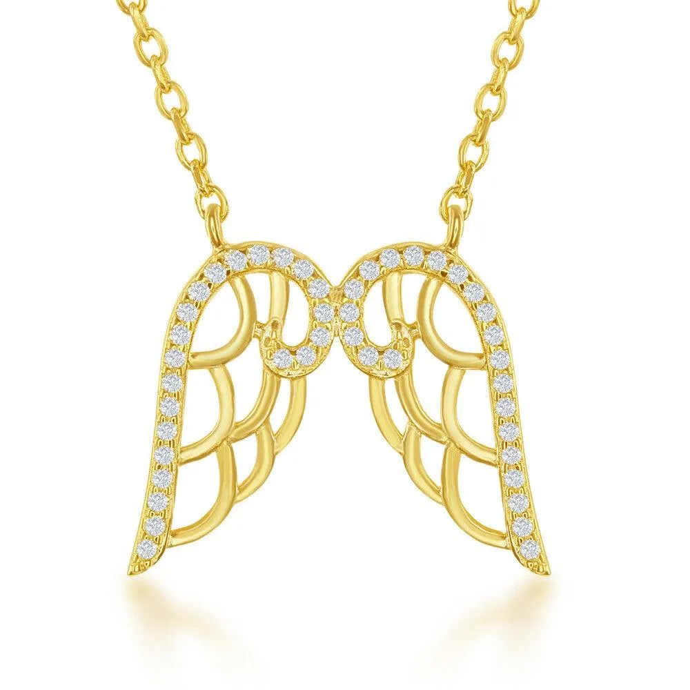 Classic Jewelry Sterling Silver Gold Plated CZ Angel Wings Necklace