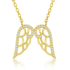 Classic Jewelry Sterling Silver Gold Plated CZ Angel Wings Necklace