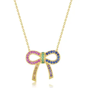 Classic Jewelry Sterling Silver Gold Plated Rainbow CZ Bowknot Necklace