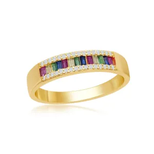 Classic Jewelry Sterling Silver GP Baguette Rainbow and White CZ Ring - W-2136