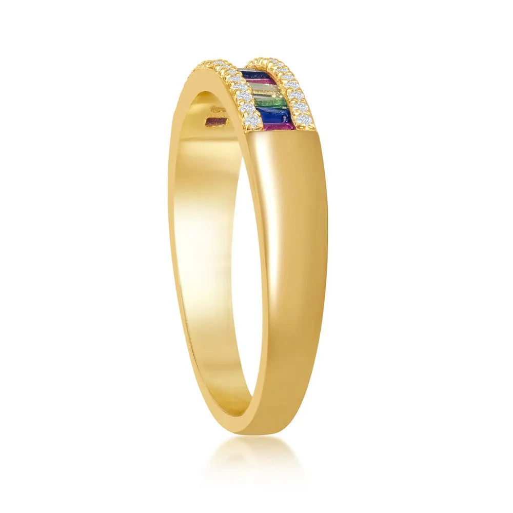 Classic Jewelry Sterling Silver GP Baguette Rainbow and White CZ Ring - W-2136