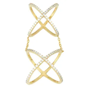 Classic Jewelry Sterling Silver GP CZ Double-X Style Ring - W-9978