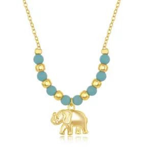 Classic Jewelry Sterling Silver GP Turquoise & Plain Bead Elephant Charm Necklace