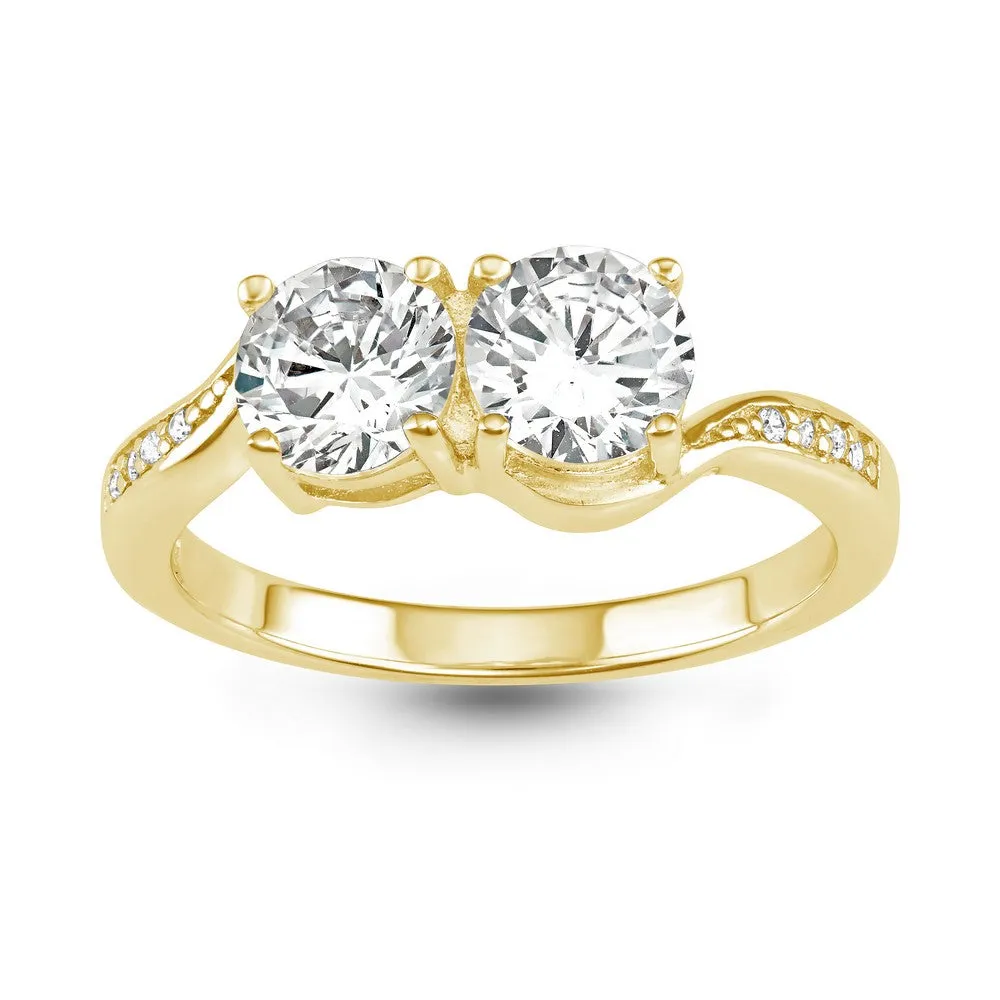Classic Jewelry Sterling Silver GP Us2gether Round Two-Stone CZ Ring - W-1667