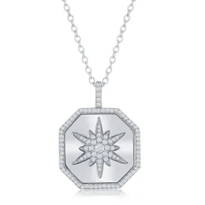 Classic Jewelry Sterling Silver Hexagon with Center Starburst CZ Necklace