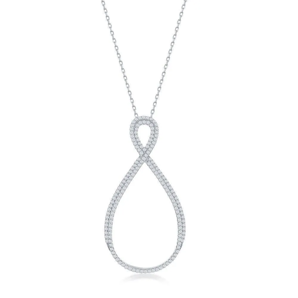 Classic Jewelry Sterling Silver Large Open Pear Shaped Infinity Design Necklace