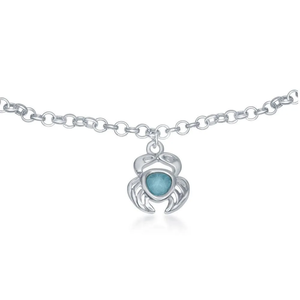 Classic Jewelry Sterling Silver Larimar Crab Anklet