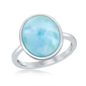 Classic Jewelry Sterling Silver Larimar Oval with Design Border Ring, Size 9