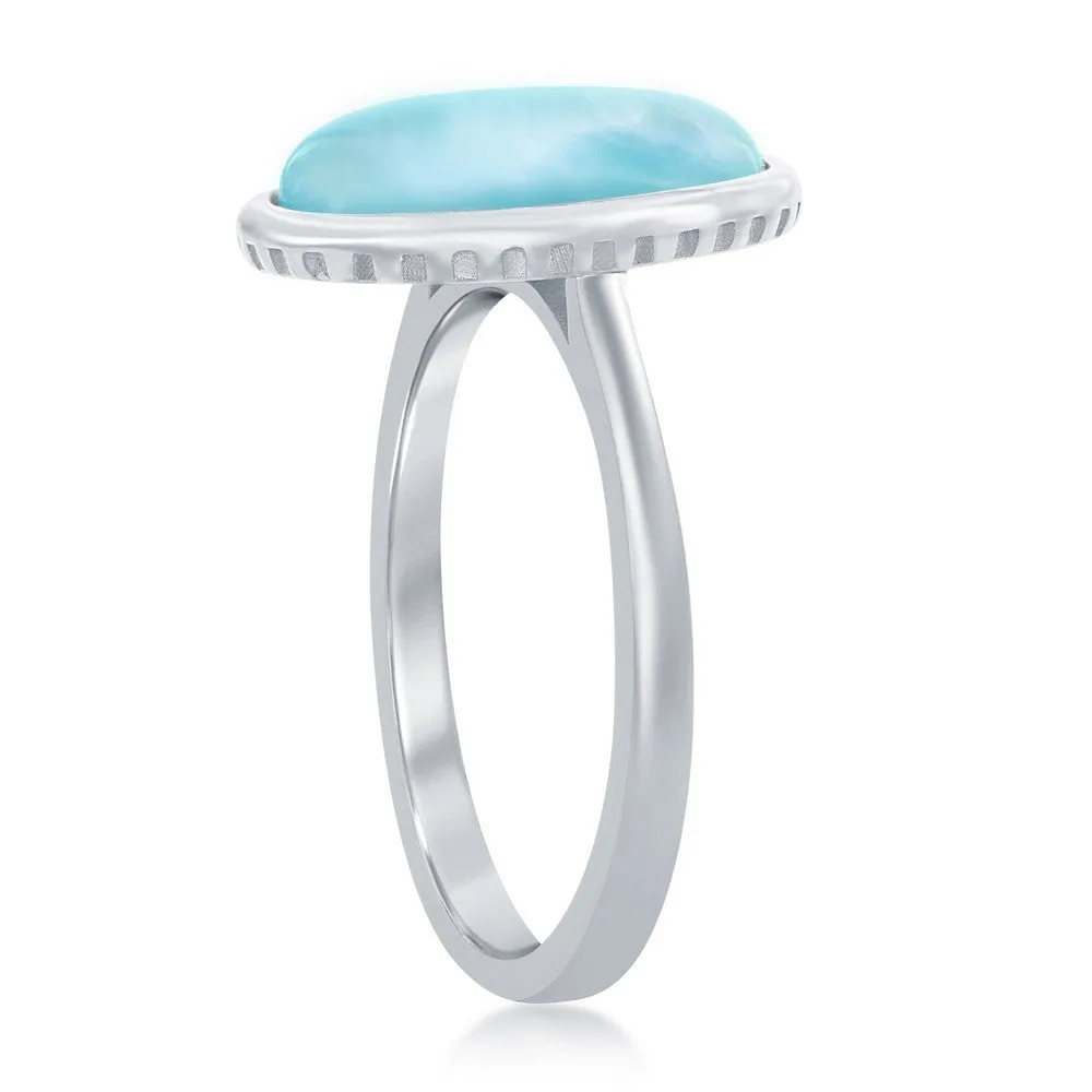 Classic Jewelry Sterling Silver Larimar Oval with Design Border Ring, Size 9