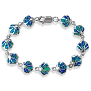 Classic Jewelry Sterling Silver Linked Blue Inlay Opal Shell Bracelet, 7"