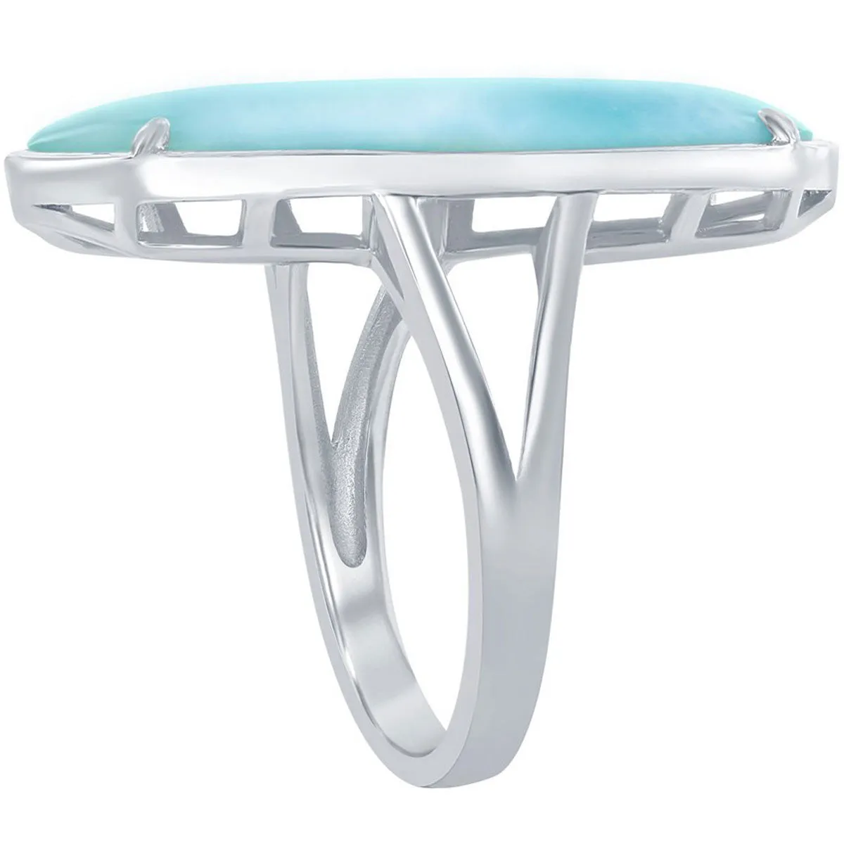 Classic Jewelry Sterling Silver Long Hexagon Larimar Ring, Size 9