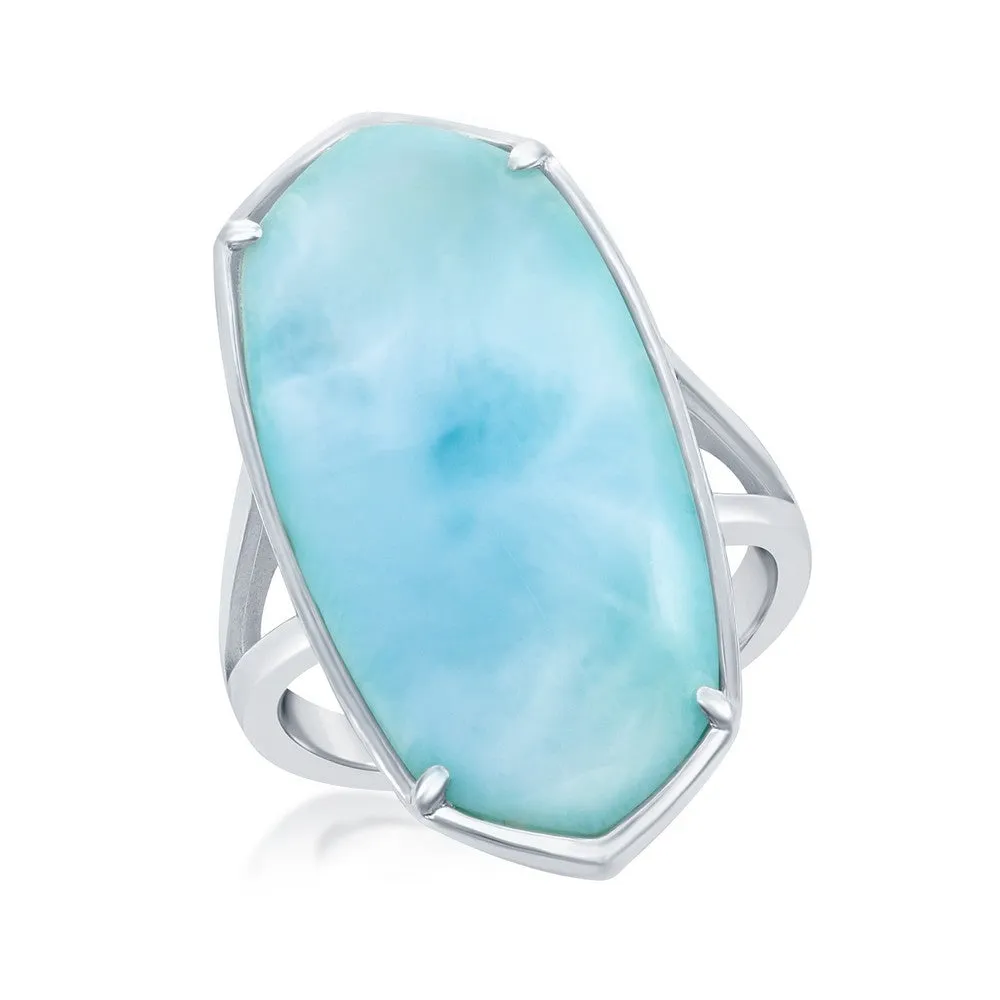 Classic Jewelry Sterling Silver Long Hexagon Larimar Ring, Size 9