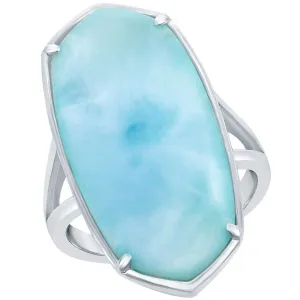 Classic Jewelry Sterling Silver Long Hexagon Larimar Ring, Size 9