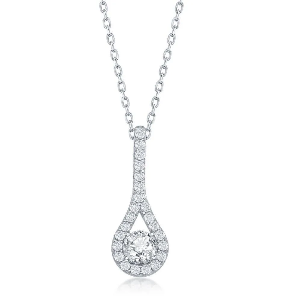 Classic Jewelry Sterling Silver Long Pear Shaped Cubic Zirconia Necklace