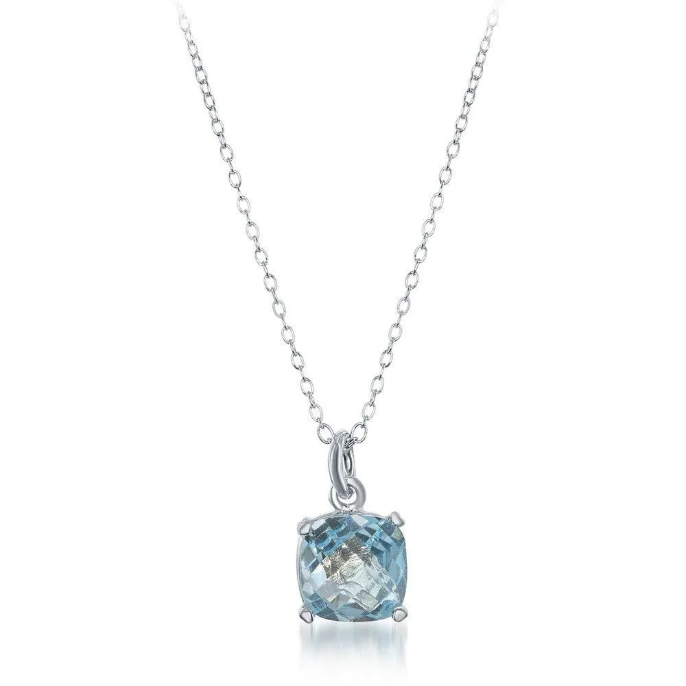 Classic Jewelry Sterling Silver 'March Birthstone' Square Blue Topaz Necklace