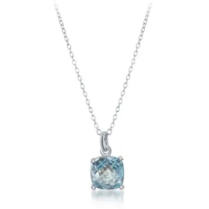 Classic Jewelry Sterling Silver 'March Birthstone' Square Blue Topaz Necklace