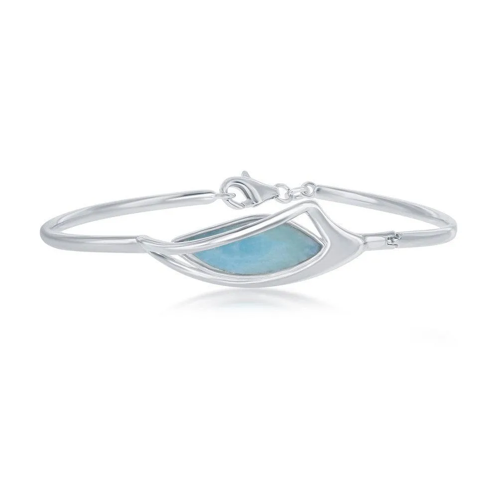 Classic Jewelry Sterling Silver Marquise Shaped Larimar Bangle