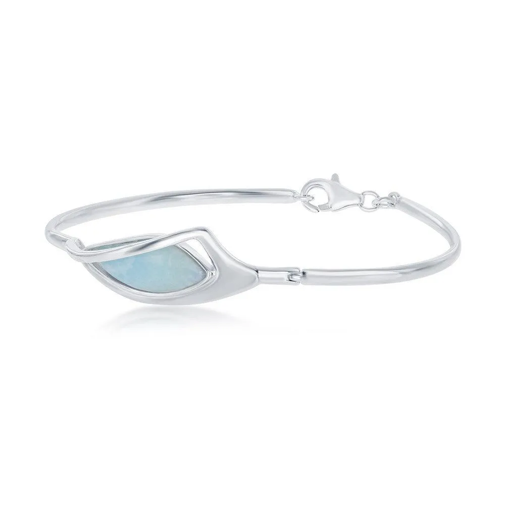 Classic Jewelry Sterling Silver Marquise Shaped Larimar Bangle