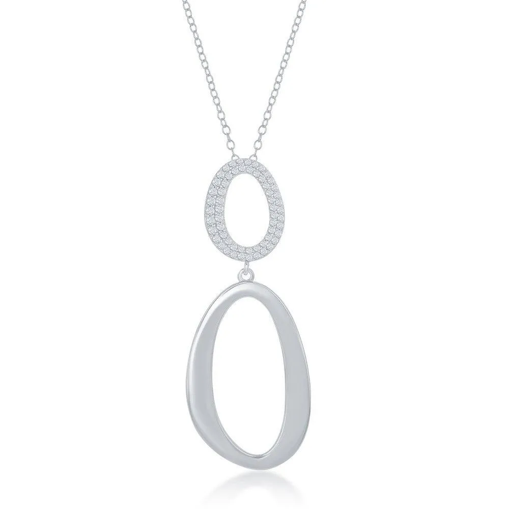Classic Jewelry Sterling Silver Micro Pave and High Polish Double Oval Necklace