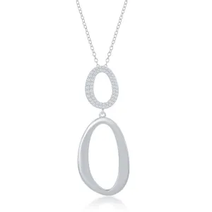 Classic Jewelry Sterling Silver Micro Pave and High Polish Double Oval Necklace