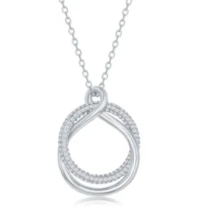 Classic Jewelry Sterling Silver Micro Pave Circle and High Polish Twist Necklace