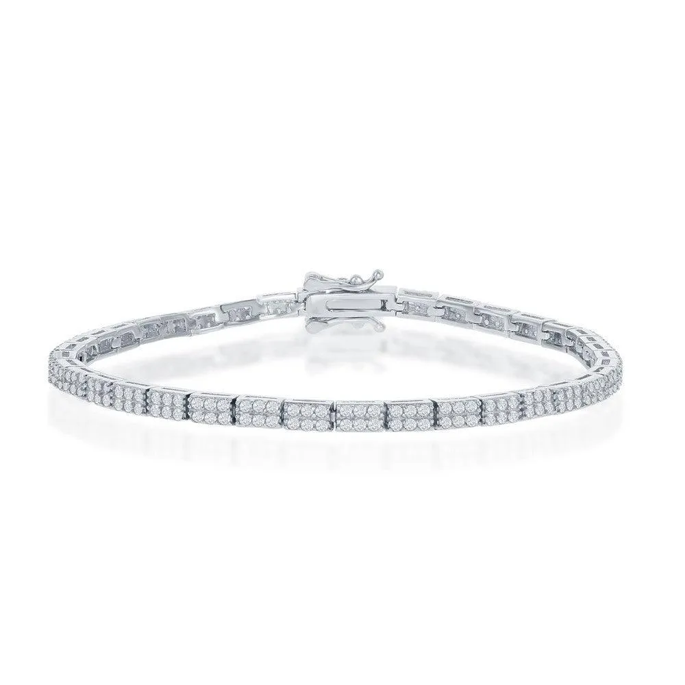 Classic Jewelry Sterling Silver Micro Pave Double Row Link Bracelet, 7.5"