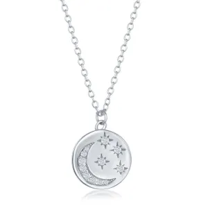 Classic Jewelry Sterling Silver Moon and Stars Cubic Zirconia Necklace