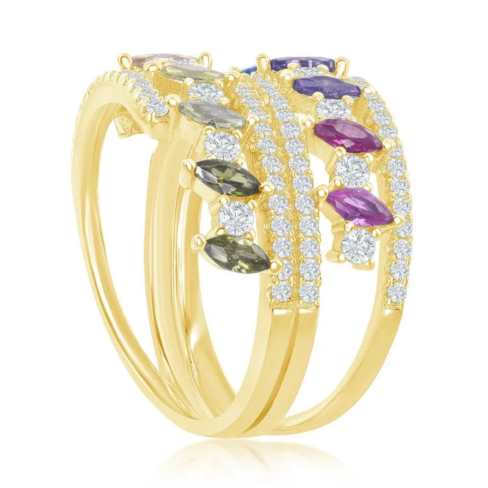 Classic Jewelry Sterling Silver Multi-Color Marquise CZ Double Ring, Size 7