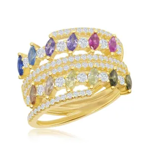 Classic Jewelry Sterling Silver Multi-Color Marquise CZ Double Ring, Size 7