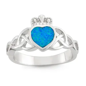 Classic Jewelry Sterling Silver Opal Celtic Design Claddagh Ring - W-9562