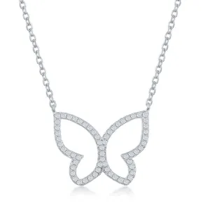 Classic Jewelry Sterling Silver Open Butterfly Cubic Zirconia Necklace