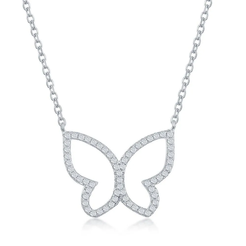 Classic Jewelry Sterling Silver Open Butterfly Cubic Zirconia Necklace