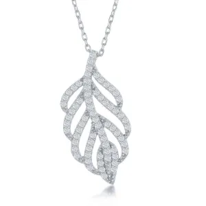 Classic Jewelry Sterling Silver Open Cubic Zirconia Leaf Design Necklace