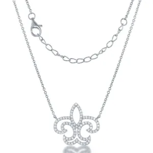 Classic Jewelry Sterling Silver Open CZ Fleur De Lis Necklace