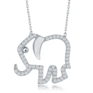 Classic Jewelry Sterling Silver Open Elephant with CZ Border Necklace