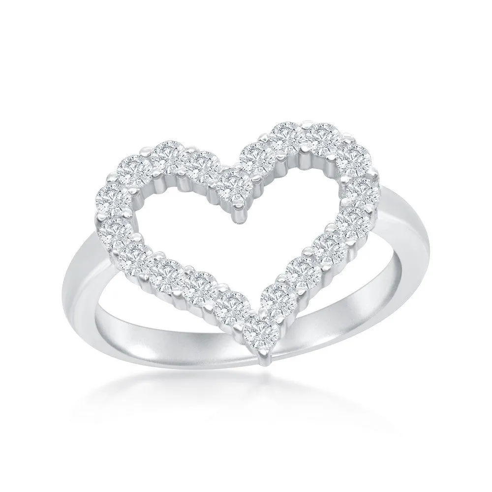 Classic Jewelry Sterling Silver Open Heart Cubic Zirconia Ring - W-1927