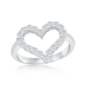 Classic Jewelry Sterling Silver Open Heart Cubic Zirconia Ring - W-1927
