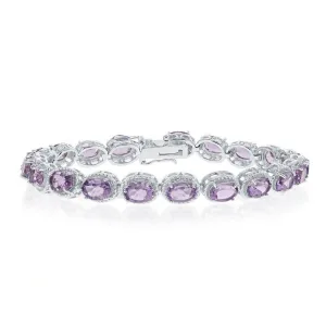 Classic Jewelry Sterling Silver Oval Amethyst with Rope Border Bracelet, 7.5"