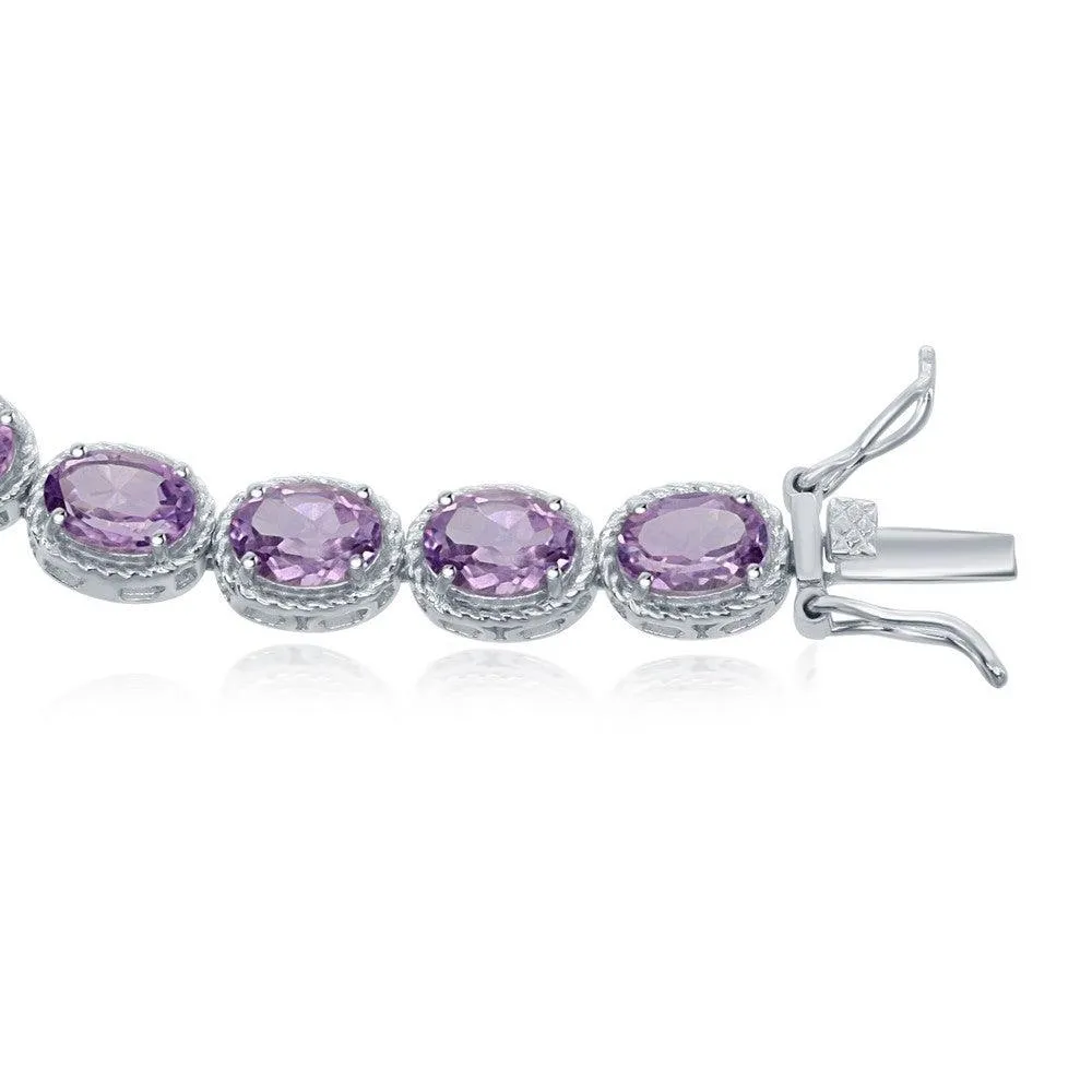 Classic Jewelry Sterling Silver Oval Amethyst with Rope Border Bracelet, 7.5"