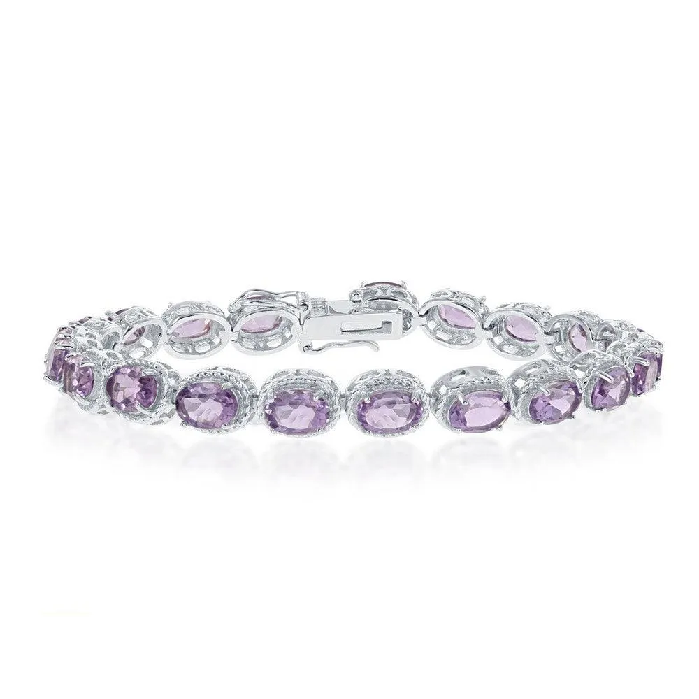 Classic Jewelry Sterling Silver Oval Amethyst with Rope Border Bracelet, 7.5"